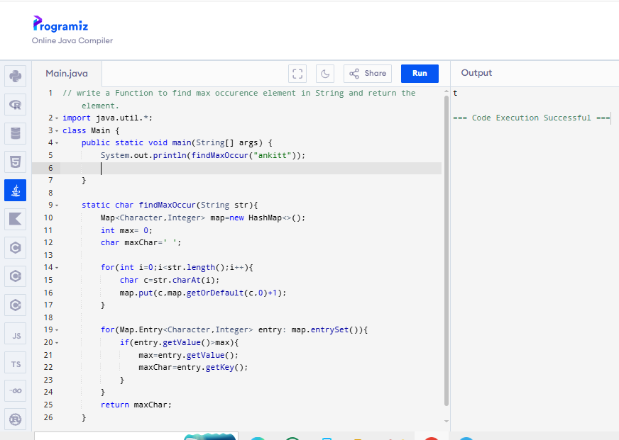 coderankit82's tweet photo. In the #Metacube #Offcampusdrive 👉i got this question but what i am able to do count the frequency of str 🙌but  i am not able to extract the Max occuring Character😕 because that time iam not aware of the entries but Improved #meta #google #interview #infosys #genpact #deloitte https://t.co/st5uS2HETl