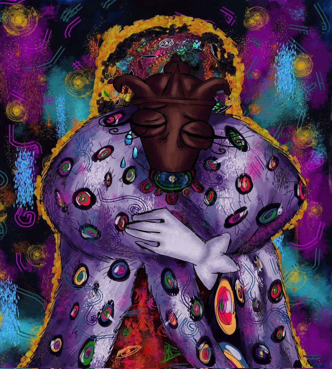 Naran_ded's tweet photo. Cómo me fastidió dibujar tantos ojos, es un dibujo inspirado en esos dos cuadros de Gustav Klimt. 

Para mí, Queenie se abstrajo al ver como Kinger se volvía más y más loco y no poder hacer nada para evitarlo https://t.co/rgEksH2vJR