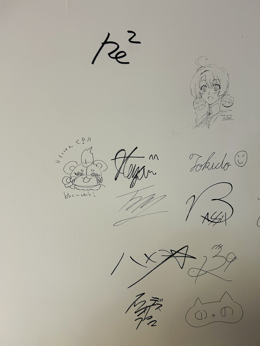 現代アート 温井裕子　直筆サイン『ロッポちゃん』キャンバス 40号 1127E 壁に石井プロ軍団のサインをさせていただきました。いけんくまをかきました