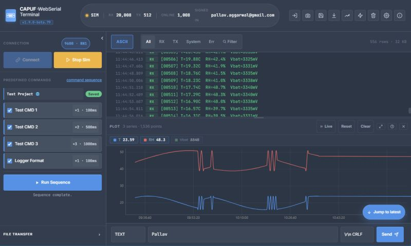aggarwal_pallav's tweet photo. Firmware engineers, how much of your testing time goes into staring at scrolling debug logs?

Or exporting logs to Excel, filtering, sorting, hunting for that one anomaly?

We're building a serial terminal that takes that pain away — designed with several engineers across multiple organizations who ship hardware products where time-to-market actually matters.

What's new:

📈 Live Plotting — visualize device parameters as graphs. Zoom in, find min/max/average with one click. No more eyeballing CSVs.

🔢 Event Counter — automatically detects and counts boots, Wi-Fi connects/retries, disconnects, MCU resets, and more. Your terminal becomes a live dashboard for the device under test.

⚡ Automatic Fault Injection (coming soon) — hammer your serial protocol with hundreds of automated fault scenarios so it doesn't break in the field.

If you've ever wished your serial terminal did more than just dump bytes, this one's for you.

Want a 1:1 demo or to join the beta? DM me.

https://t.co/erxVUO3gER

#serialterminal, #debugging #embeddedsystems #embeddedhardware #electronics #software #embedded