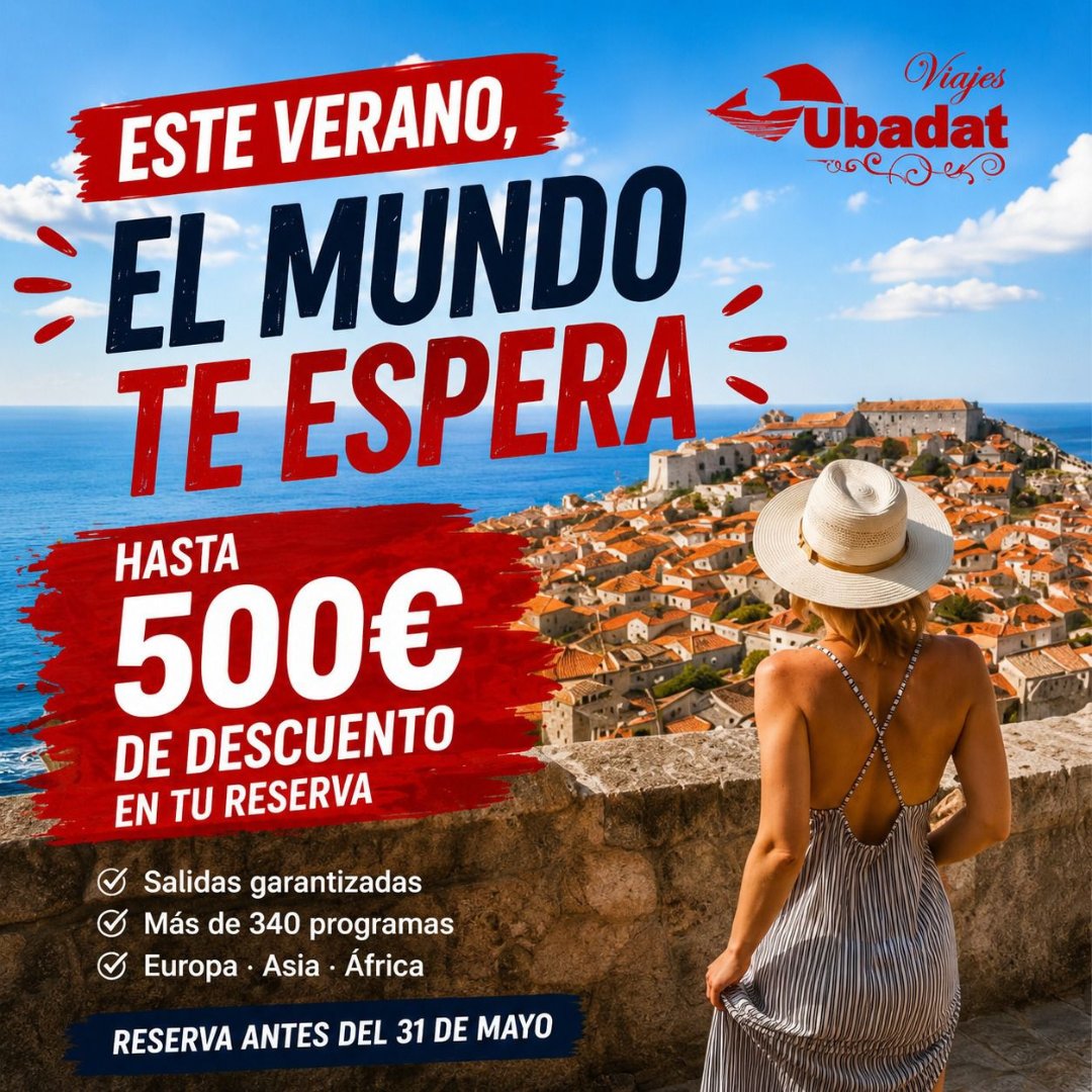 ubadat_viajes's tweet photo. 🌍✨ ESTE VERANO, EL MUNDO TE ESPERA 
🔥 Hasta 500€ de descuento
✈️ Más de 340 programas
🇯🇵 Japón 🇨🇳 China 🇰🇷 Corea 🇺🇿 Uzbekistán 🌍 Europa
✅ Salidas garantizadas
📅 Reserva antes del 31 de mayo
💛 Reserva ya en Ubadat Viajes.
📍 Parque Vandelvira, 1 (Úbeda)
☎️ 953 791 222 https://t.co/8bMVBnydRN