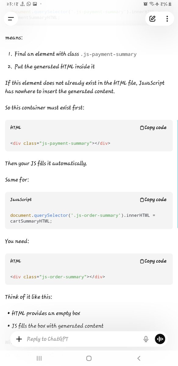 abdoolrhaman's tweet photo. 38/84

Shits happen 😬 the parent HTML element is missing. 

This gave me chance to know what this "Cannot set properties of null (setting 'innerHTML') " is all about. https://t.co/WHBbDEUtJG