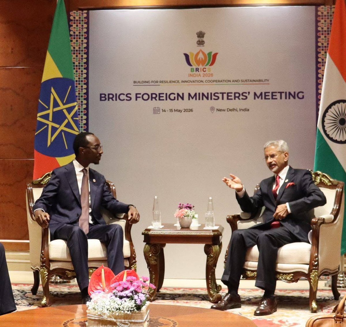 ETEmbassyPRY's tweet photo. Minister of Foreign Affairs, Gedion Timothewos, held discussions with the  Minister of External Affairs of India, Dr. S. Jaishankar.  Gedion noted that Ethiopia and India are countries that enjoy a longstanding bilateral relationship. The Minister further emphasized the importance of coordinating and consulting on issues of mutual interest in order to further strengthen bilateral ties. The  Indian  Minister on his part  conveyed his country’s keen interest in further strengthening bilateral relations. He recalled the recent successful  visit of Prime Minister Narendra Modi to Ethiopia as testimony to the strengthening of bilateral relations between Ethiopia and India. The minister reaffirmed India's readiness to work collaboratively across a range of sectors.
@MFAEthiopia