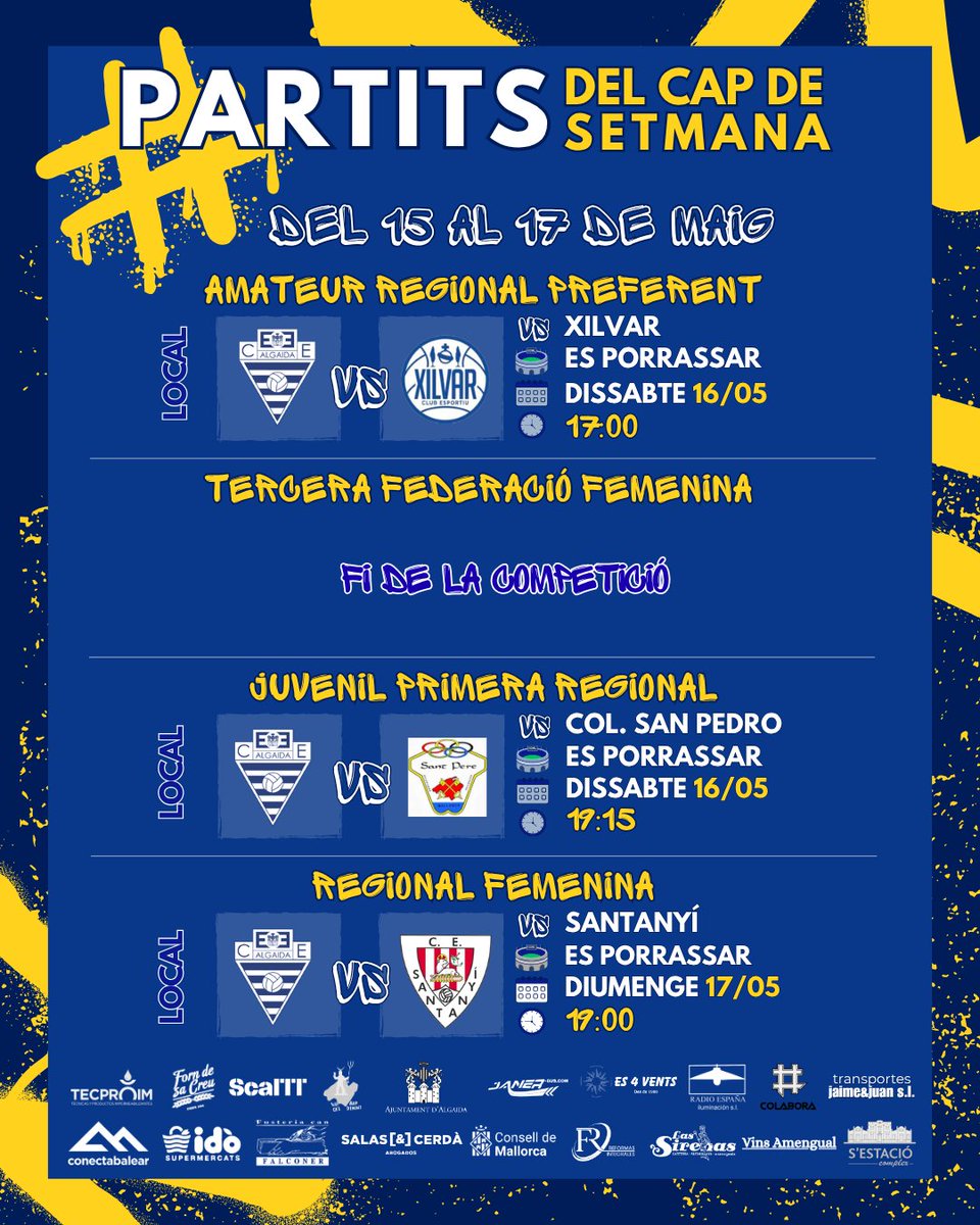 cealgaida's tweet photo. Partits en competició oficial del Club Esportiu Algaida d'aquest cap de setmana 🔵⚪️💪💪 https://t.co/Sj3KpWNrB0