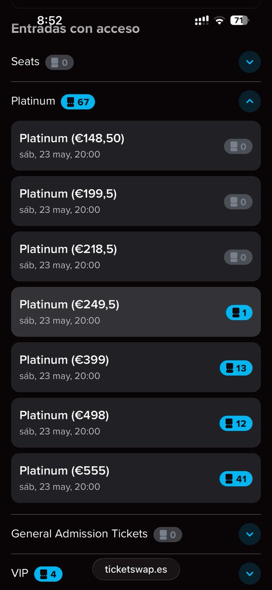 sarify_'s tweet photo. Y por lo que sea en TicketSwap se venden +60 entradas CADA DÍA de Platinum (precio dinámico) a 500€ cada una. Mira yo ya… https://t.co/t1L9JdGJWt