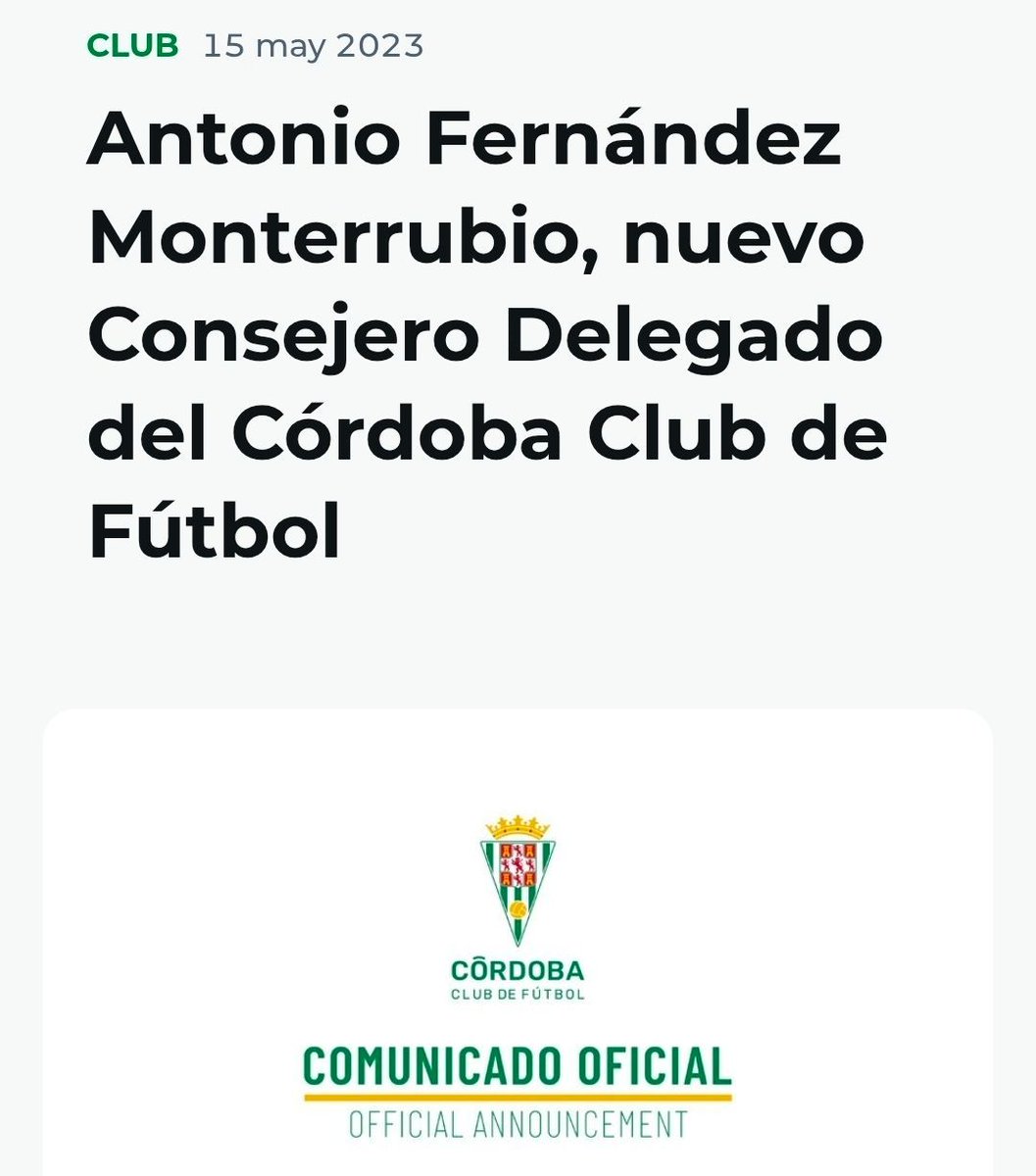 canblanquiverde's tweet photo. 📅 Hoy se cumplen 3 años desde la llegada oficial de Antonio Fernández Monterrubio como director general del #CórdobaCF.

🗣️ ¿Cuál es tu valoración de su trayectoria en el club?
🗣️ ¿Qué destacarías como lo mejor y lo peor de su gestión?

#UFCSAD #VamosCórdoba #LaLigaHypermotion https://t.co/bHQyTrn2yi