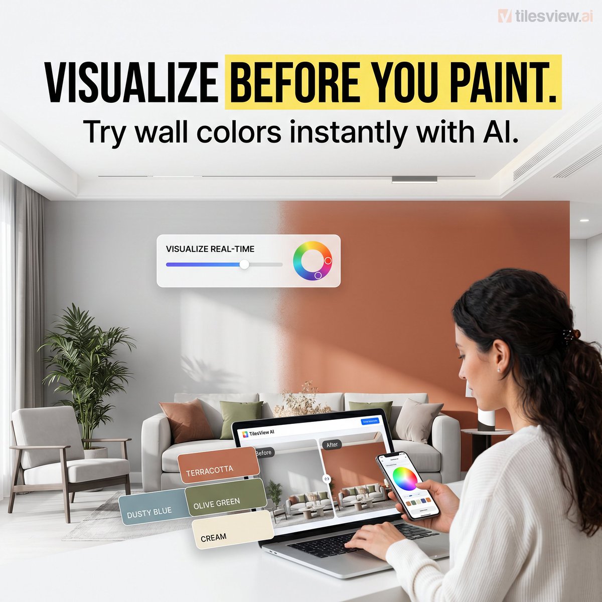 TilesVisualizer's tweet photo. Preview wall colors before the first paint stroke. 🎨
Help customers decide faster with Tilesview AI.
#PaintVisualizer #InteriorDesign #TilesviewAI https://t.co/9jJuHcxivx