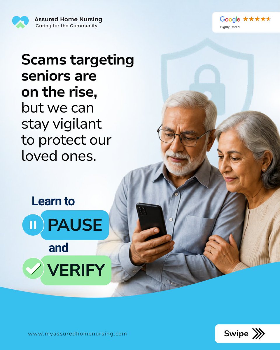 MyAssured's tweet photo. Grandparents aren't the ones falling behind—scammers are just leveling up. This, #NationalSeniorFraudAwareness Day, raise awareness amongst your seniors by reminding them to stay alert.
#SeniorFraudAwareness #ElderFraudPrevention #ProtectOurSeniors #inhomecare #assuredhomenursing https://t.co/DNkZrga6Z9