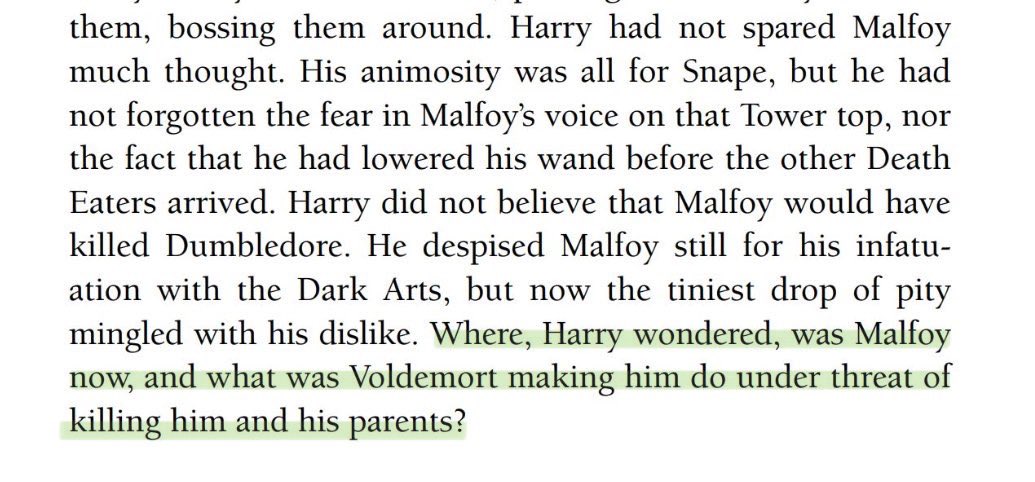 dwbuas's tweet photo. oh interesting i really like this thread and it’s worth noting harry does have somewhat of this realization but a lot later and specifically only towards draco but then he and everyone else still generalize the slytherins as cowards during the battle of hogwarts 🥲 https://t.co/ZXabMsXzbn