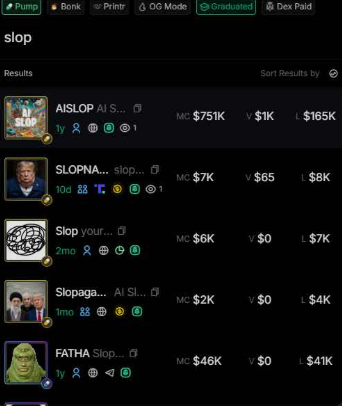 Spooderify_fun's tweet photo. lowkey its time to run "slop", the ticker slop itself has never properly ran before and people use it for everything, it's way beyond AI now. 

also perfectly describes our current market too https://t.co/fH41pGzRhG