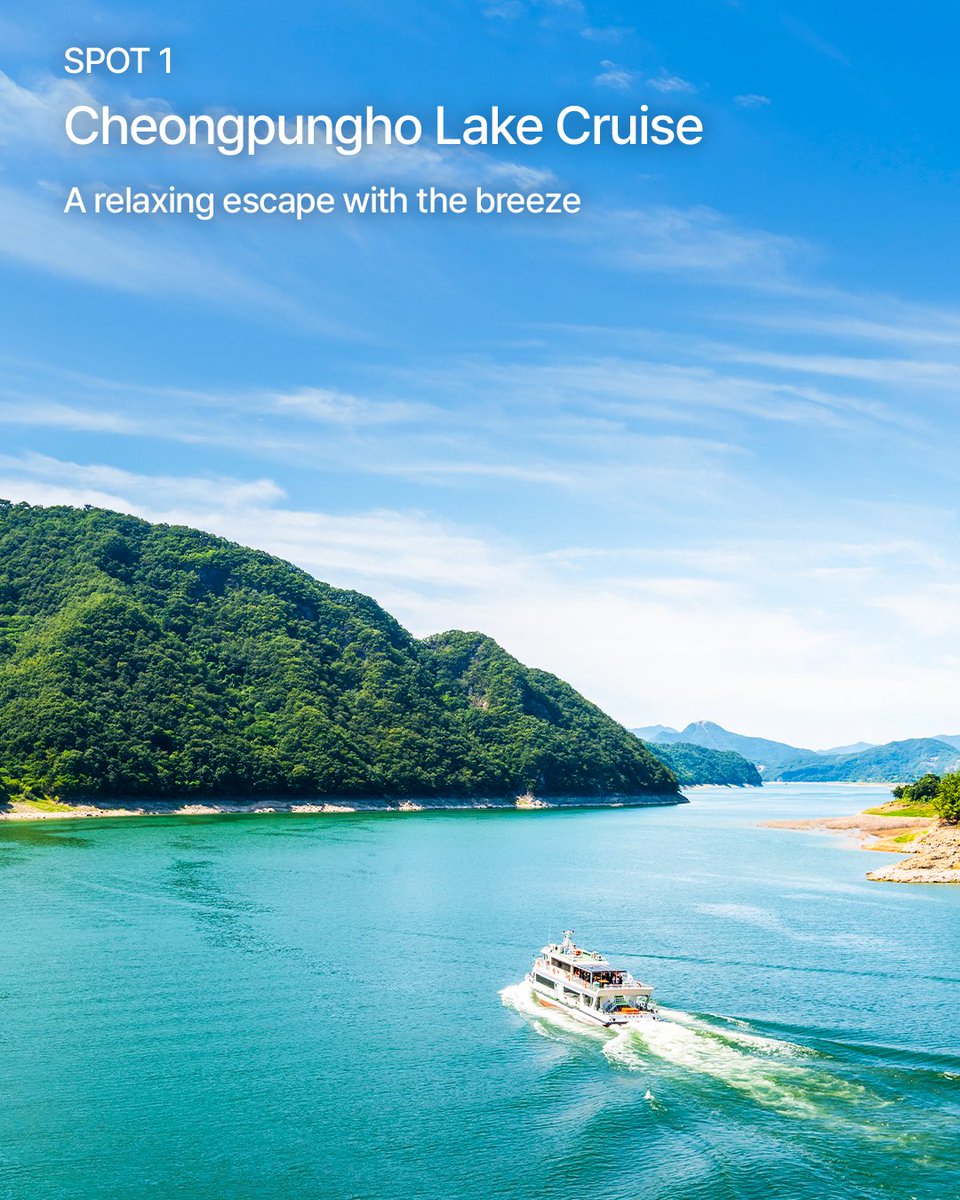 KoreanTravel's tweet photo. Looking to escape the busy city and enjoy a more relaxed side of Korea?
We’ve got the perfect place for you.

Welcome to Jecheon, Chungcheongbuk-do ✨
Just 1 hour and 30 minutes from Seoul by KTX,
this destination offers a peaceful getaway surrounded by lakes and mountains.

Here are some must-visit spots in Jecheon 👇

��� Cheongpungho Lake Cruise
🗺️ 6, Cheongpungho-ro 50-gil, Cheongpung-myeon, Jecheon-si
💸 Adult 17,000 KRW / Child 10,000 KRW
🕰️ 25 min (19 km) from Jecheon Station (KTX)
Enjoy a relaxing 1 hour 20 minute cruise
with almost no motion — perfect even if you’re sensitive to seasickness 🌊

Photo source: YanggoK – Own work, CC BY 4.0