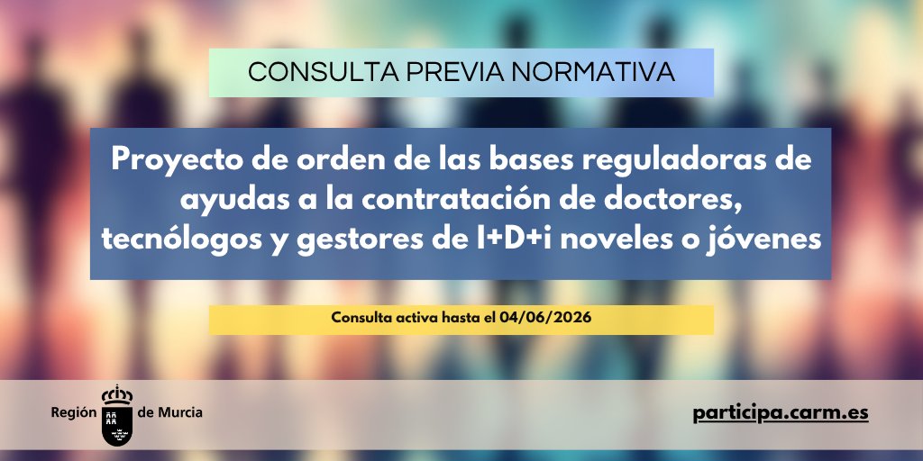ParticipaCARM's tweet photo. Nueva consulta previa normativa en https://t.co/fELSaR3bgX | Enlace: https://t.co/Oe5iyYwxO5 |   #participaciónciudadana https://t.co/5bggEDogdS