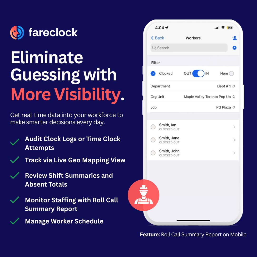 fareclock's tweet photo. Stop the guesswork and start managing with confidence! 📊✅
Fareclock gives you the total visibility you need to make smarter, data-driven decisions in real-time.

#Fareclock #TimeTracking #WorkforceManagement #AttendanceTracking #PayrollManagement #DigitalTransformation https://t.co/sv0oeY8Dxe