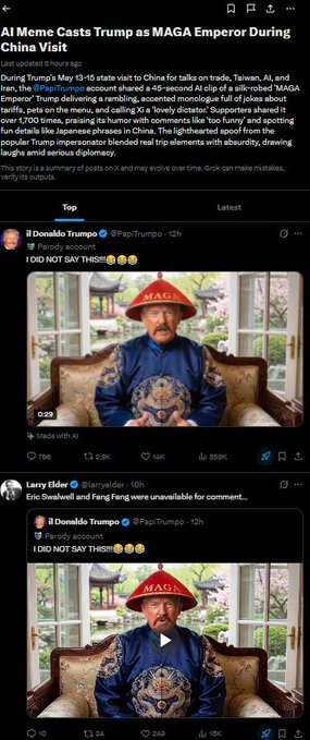 bagworkooor's tweet photo. everyone on chinese X has started to meme trump and is calling him "The Maga Emperor"

its trending on X with literally ovedr 10m+ views IN JUST THE PAST 4 HOURS

everyone has been devving coins off this narrative BUT THIS IS THE MEME to send https://t.co/UJYS8JF1k8