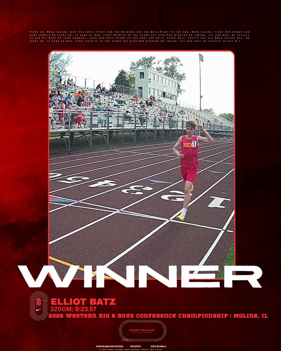 rihs_track's tweet photo. Finished with GOLD TWICE 🥇

Western Big 6 Conference Championship | Men’s 3200 Meter:
1. Elliott Batz - 9:23.57 https://t.co/TUBvgeyDHl