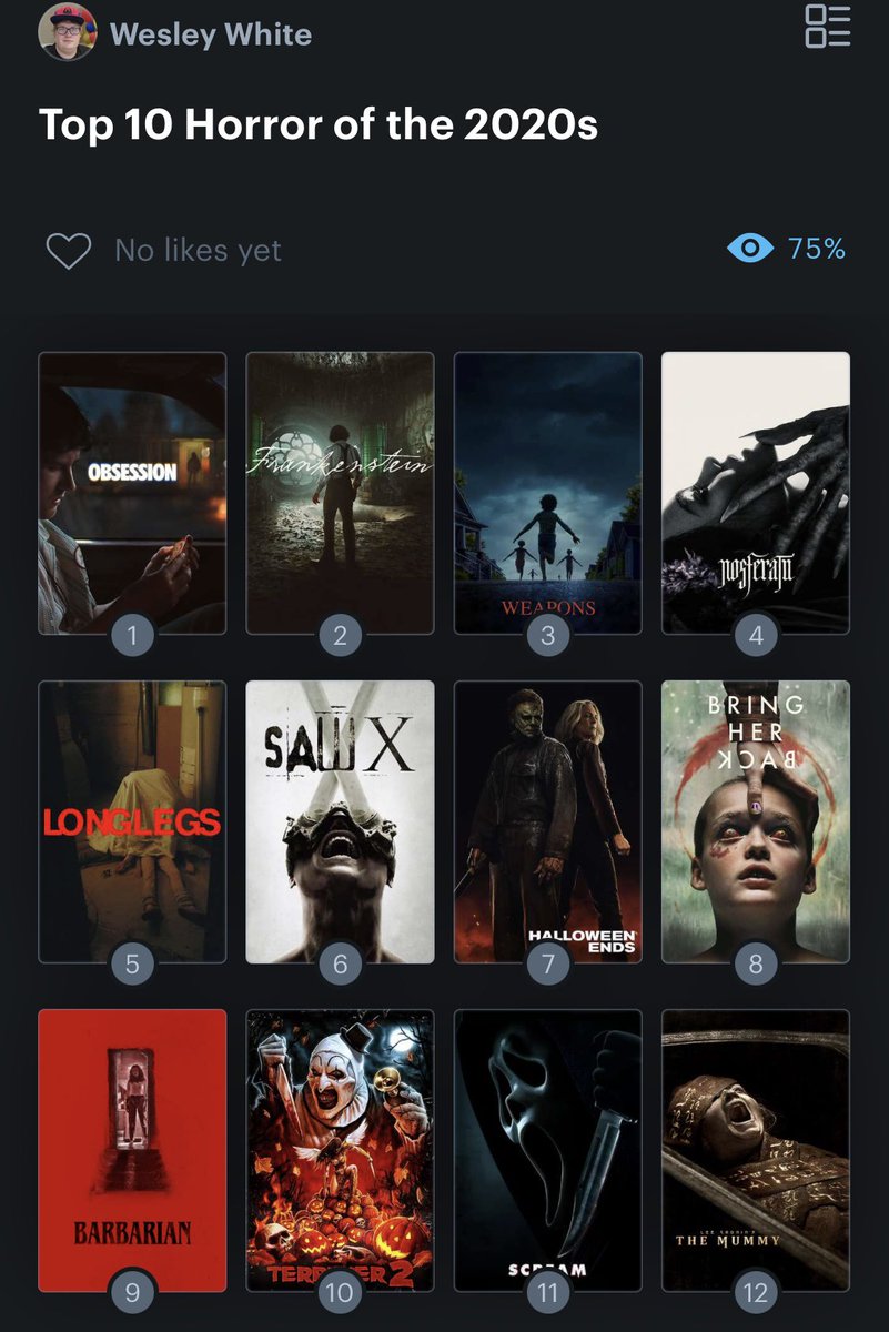 WesleyW62623's tweet photo. My top 12 Horror movies of the 2020s so far. https://t.co/O74TLwk7mh