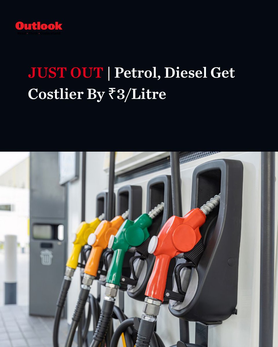 Outlookindia's tweet photo. #JustOut | Oil companies on Friday announced a hike of Rs 3 per litre in the petrol and diesel prices. This is the first major hike after weeks of stable rates.
#Petrol #Diesel #PriceHike #Fuel #CrudeOil https://t.co/7KoNBKF2T1