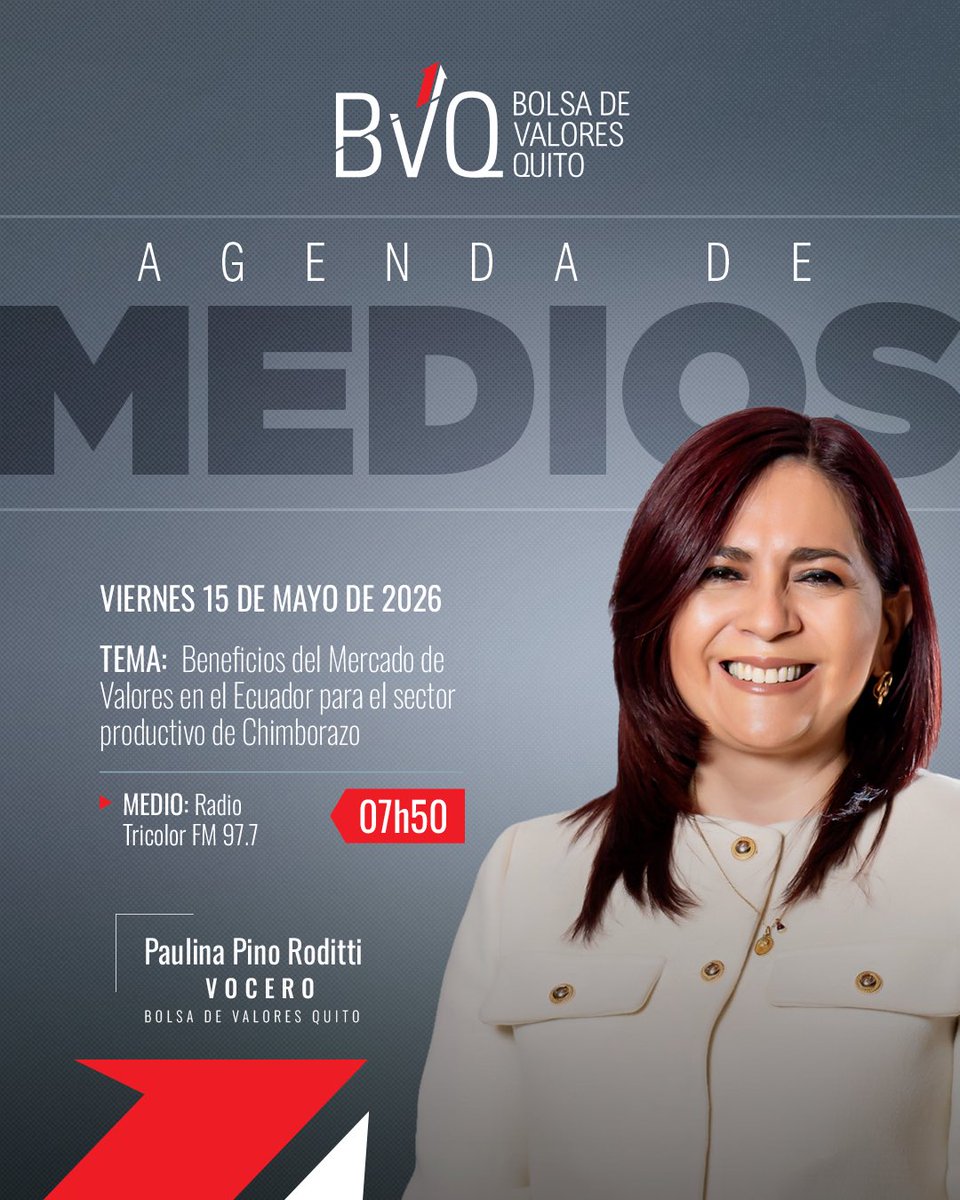 valoresbvq's tweet photo. 📍 ¡Próxima parada: Riobamba! 🏔️✨

Este 15 de mayo, la Bolsa de Valores Quito 🇪🇨 llega a Chimborazo para impulsar la cultura bursátil junto a PYMES y cooperativas en la ESPOCH, y firmar una alianza con la Corporación de Cámaras de la Producción de Chimborazo. https://t.co/2dInkcly9f