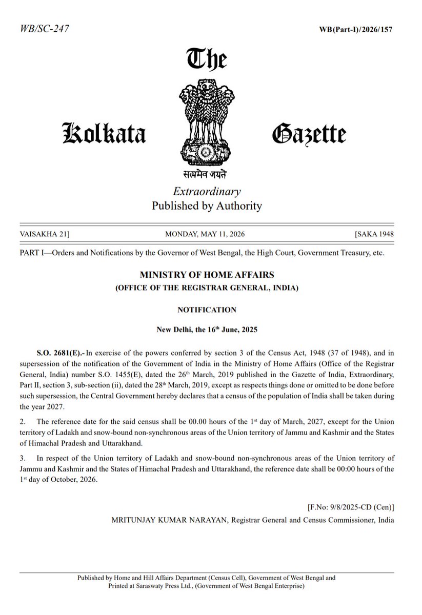 Directorate of Census Operations, West Bengal tweet media