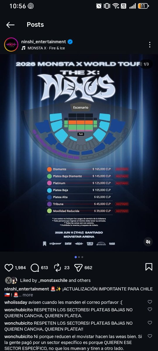 casialides's tweet photo. @SERNAC Tenemos un caso donde la productora @ninshi_ent a raíz de su mala estrategia a un mes del concierto está perjudicando a fans que compraron en sectores con un precio diferente. ADEMÁS los nuevos precios NO corresponden a los que maneja punto ticket en su página https://t.co/tizQGYb3v1