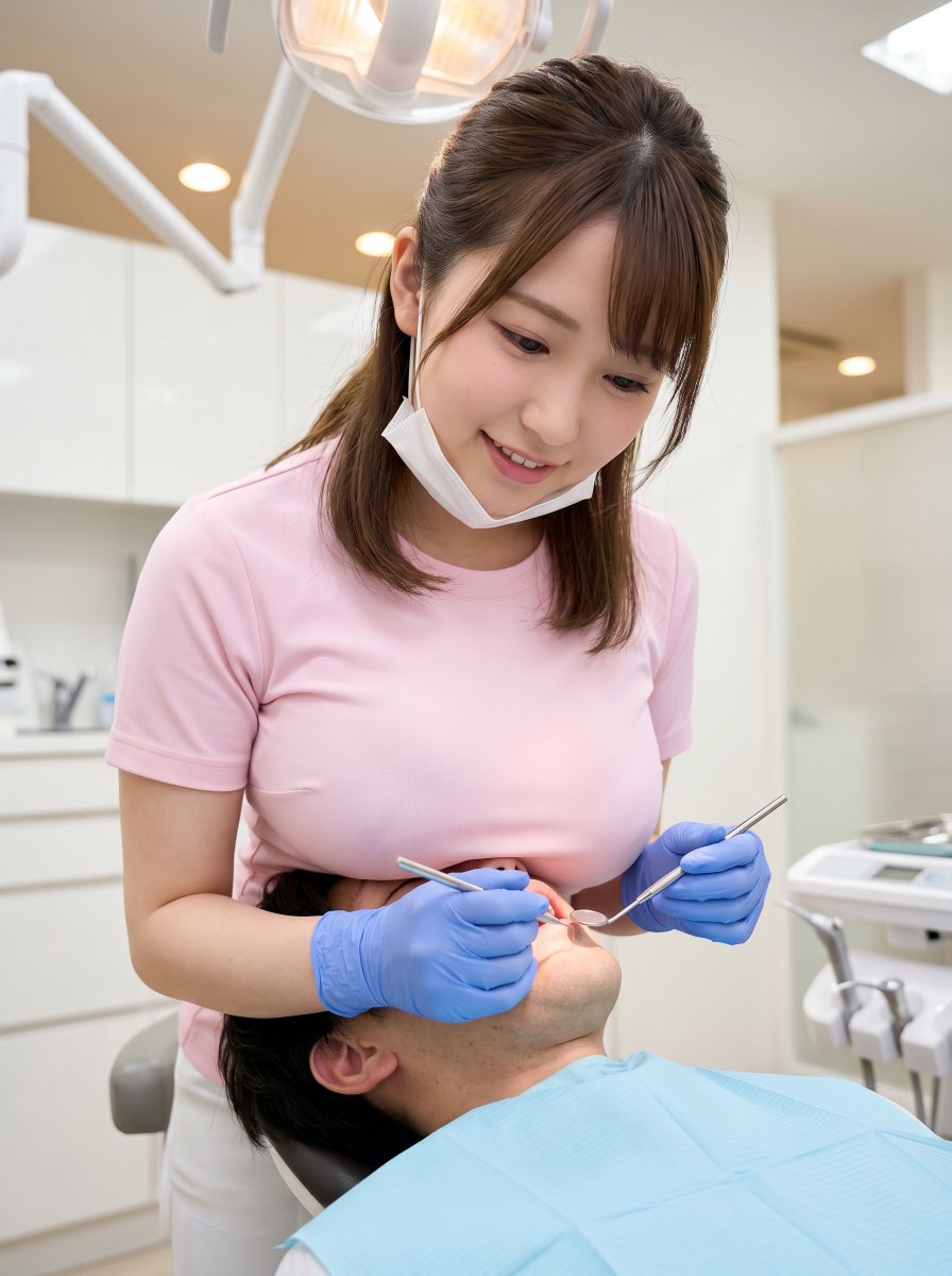 image__lab's tweet photo. 歯科衛生士のお仕事✨
どちらが好きですか～？

①左　　マスクなし若手
②右　　マスクありベテラン

AIロイドさんのプロンプトをお借りしました。そのまま��と②な���テラン風になるので若返り調整しました。
👇はじめてでも超簡単同じツールで試したい方は！

#SFW #AIart Fictional digitalart https://t.co/0n553luvpw