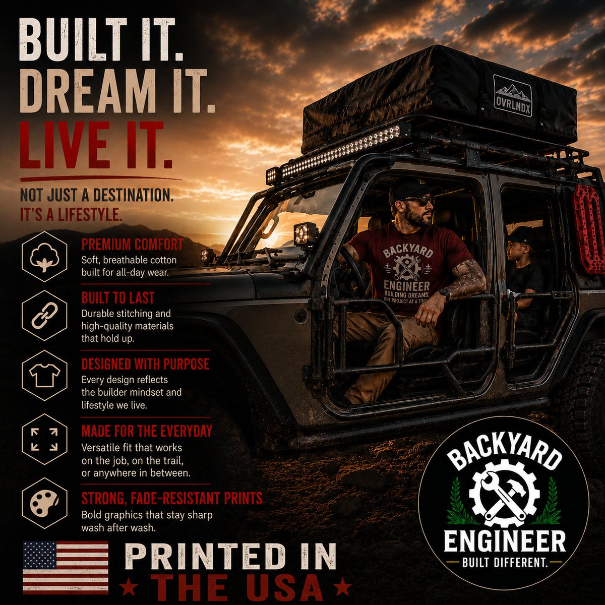 bkydengineer's tweet photo. Most people settle for mass-produced things that mean nothing.
But you’re not built that way.
You believe what you wear should represent who you are, someone who builds, fixes, creates, and keeps going when others quit.

That’s why Backyard Engineer® apparel isn’t just about clothing.
It’s about identity.

Every design is made for people who see possibility where others see problems.
People who work with their hands, think for themselves, and take pride in building a life their own way.
Because being a Backyard Engineer® was never about following the path.
It’s about creating one.

Built it.
Dreamed it.
Living it.