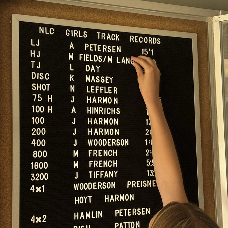 USD251's tweet photo. Meredith Lang adding her name to the record board after she tied the girls high jump record.  Meredith has tied the record with Madalee Fields with a jump of 4 '10'.  Great job Meredith! https://t.co/hp1wplqdjU