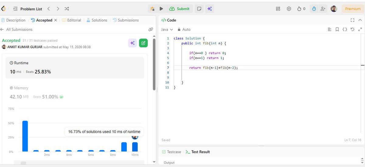 coderankit82's tweet photo. Fibbonaci using recursion looks 😍 But has more time complexity 10m/s  and Other Approch looks big but has 1m/s complexity 🙄 #dsa #offcampus #tcs #infosys #meta #google #selection https://t.co/mn9opoO4en