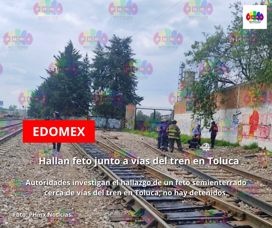 PHmxNoticias's tweet photo. 🚨 Hallan feto junto a vías del tren en #Toluca ~ #Edomex

• Autoridades investigan el hallazgo de un feto semienterrado cerca de vías del tren en Toluca; no hay detenidos.

🚀 ¿Más detalles? 🔗 https://t.co/ytBy0Zmmwd https://t.co/WjdDMcO8WV