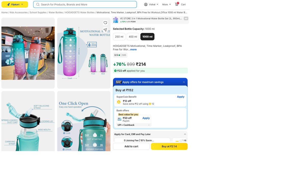 DarkConqueror22's tweet photo. @Flipkart I ordered HOIGADGETS Motivational Time Marker Leakproof BPA Free 1000ml Water Bottle (Pack of 2), but I received only 1 bottle. I requested a refund/replacement, but the pickup is getting delayed every single day.

 #Flipkart #CustomerServiceJobs 
(1/2) https://t.co/E0Dku5rY1L