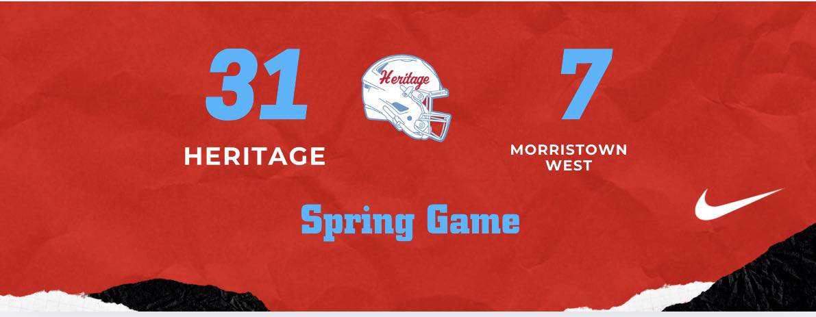 HHS_MNTNEER_FB's tweet photo. The Mountaineers finished spring strong tonight with a 31-7 win over Morristown West. Proud of the effort, toughness, and growth this team showed all spring long.

Thank you to everyone who came out and supported Heritage Football. The work continues.  
#SpringGame#HoldTheRope https://t.co/g0ElF2bNUW