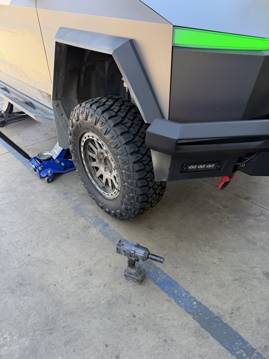 CyberOdysseyUSA's tweet photo. New shoes to match the beast. Out with the Kenda’s and in with the Toyo RT Pro’s ! Let’s go! @ToyoTires @UnpluggedTesla #tesla #cybertruck https://t.co/lutOTDYkAI