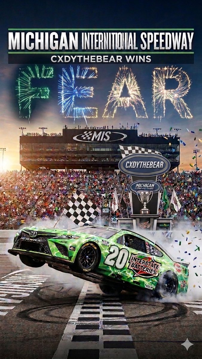 FEAR_RacingPSN's tweet photo. Back to back to back wins for CxdyTheBear! He wins his 3rd race in a row with a last lap pass at Michigan!

#FeelTheFEAR #NASCAR25 #PSN #NASCAR https://t.co/hAExwaITwc