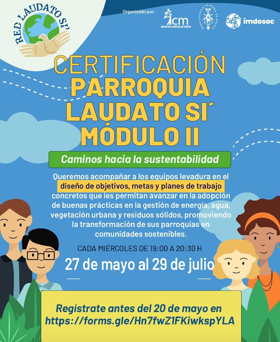 imdosoc's tweet photo. ¡Tu parroquia puede ser parte del cambio!
Participa en la Certificación #ParroquiaLaudatoSi’♻️💧🌱

Aprende a impulsar acciones concretas para cuidar nuestra Casa Común 
🗓 27 mayo – 29 julio
🕖 Miér | 19:00 a 20:30 h
🔗 Regístrate antes del 20 mayo
https://t.co/Ve1sMerUrM https://t.co/NDAZBava5Y