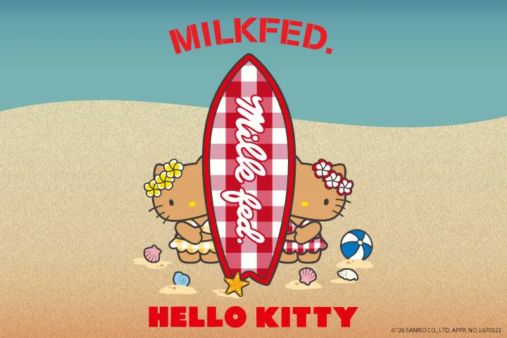 sanrio_oshikatu's tweet photo. ＼⚠️コラボ商品📣🆕／
MILKFED.（ミルクフェド）×ハローキティ＆ミミィのコラボアイテム、5/15(金)発売開始🥹🌺

いちご新聞載っててすごく楽しみにしてたやつ、情報解禁きたああああ🥹🩷
さっそく今日から発売開始なんだね😲
前回のコラボで大人気だった巾着もアップデートされて登場してる🥹🩷

4枚目はオンライン限定アイテムだよ🥹
ぜひチェックしてみてね🙆‍♀️

🔗公式オンラインストア：https://t.co/9bDDV7baO7

📅発売日：5/15(金)～
🛒購入：オフィシャルオンラインストア「calif」、ZOZOTOWN、全国のMILKFED.店舗
📝ラインナップ：
SUN-KISSED F2F S/S TEE…6,600円(税込)
SUN-KISSED F2F DRAWSTRING BAG…7,700円(税込)
SUN-KISSED F2F DRAWSTRING POUCH…4,400円(税込)
SUN-KISSED F2F KEYCHAIN…1,980円(税込)
【オンライン限定】
SUN-KISSED SURF S/S TEE…6,600円(税込)
SUN-KISSED SURF KEYCHAIN…1,980円(税込)
F2F DRAWSTRING POUCH…4,400円(税込)

#サンリオキャラクターズ #ミルクフェド #MILKFED