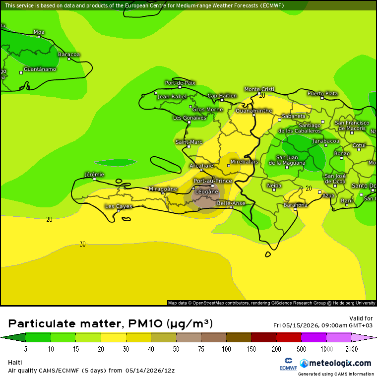 RudyMeteo's tweet photo. La poussière du Sahara fait son retour sur Haïti et devrait affecter plusieurs régions du pays au cours des prochaines 24 à 48 heures.

📉 Une dégradation de la qualité de l’air est attendue, surtout sur l’Ouest et la région métropolitaine. https://t.co/QHkLRzDlgZ