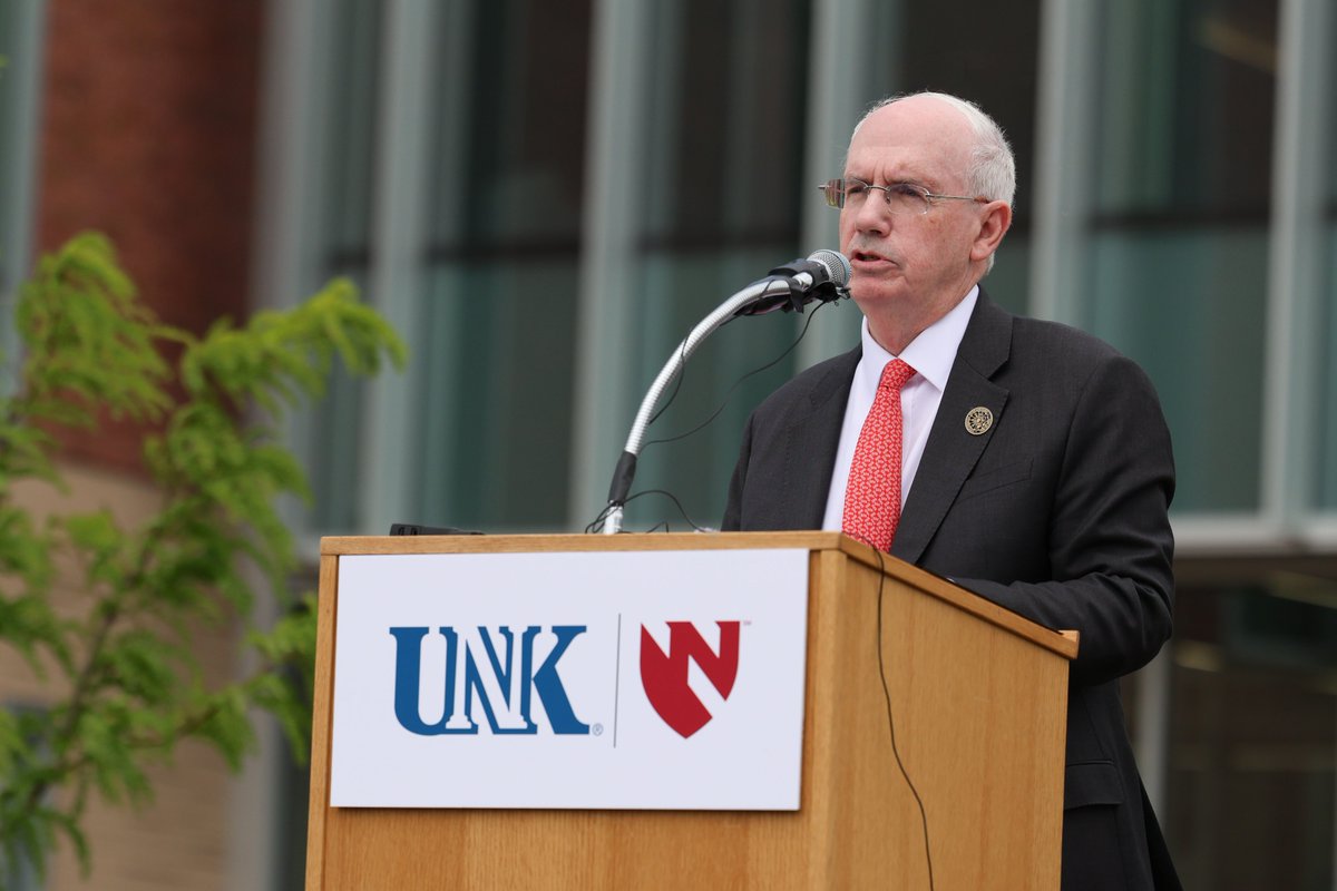 UofNE_President's tweet photo. It was a historic day today for the University of Nebraska and our state as we celebrated the opening of the Douglas A. Kristensen Rural Health Education Complex in Kearney. A collaboration between @unmc and @UNKearney, this facility will significantly improve the healthcare workforce for Nebraska. 

We are grateful to all who have planned and supported this project—and to those who developed the vision to transform rural healthcare.