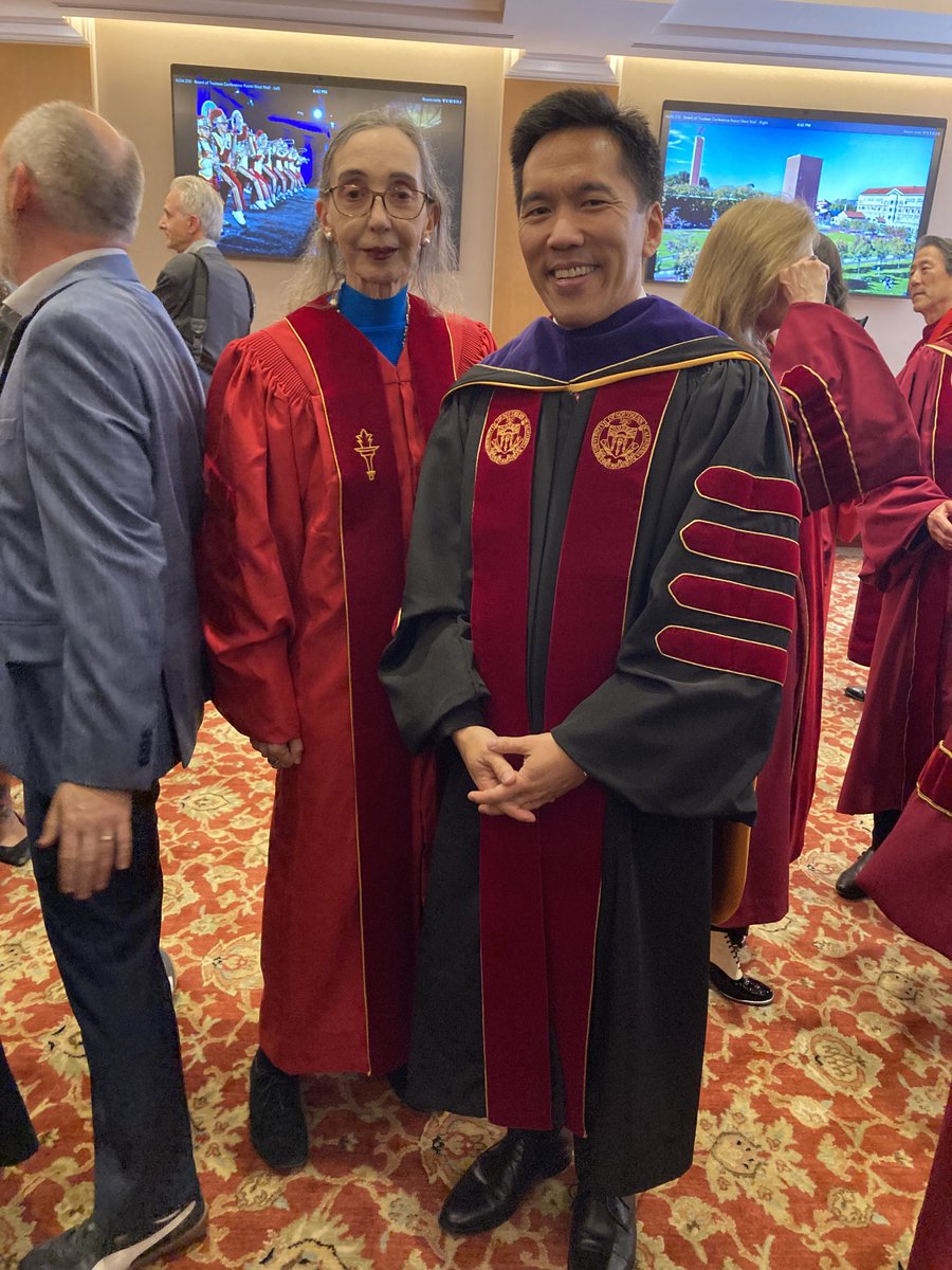 JoyceCarolOates's tweet photo. with much -loved new USC president Being-Soo Kim. many thanks for inviting me to this warm &amp; celebratory graduation on a perfect May evening in LA. https://t.co/NB3KqPE8pZ