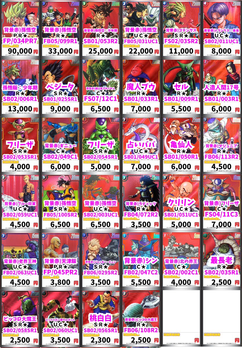 ドラゴンボールFW買取情報！ 背景赤)孫悟空 PR☆ 90000 背景赤