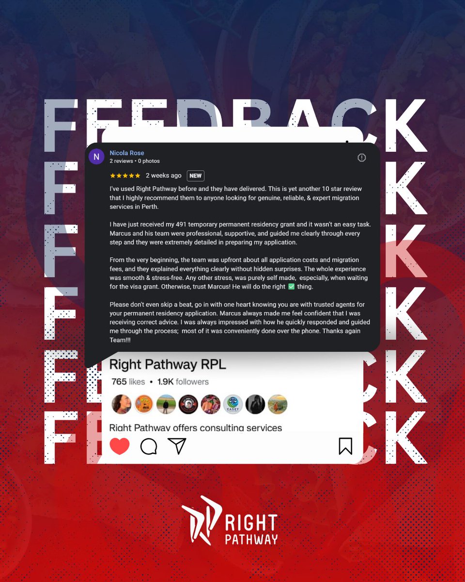 RightpathwayRPL's tweet photo. Nothing speaks louder than real client results.
We are truly grateful for the trust our clients place in Right Pathway throughout their migration and RPL journey. https://t.co/Mt2sxm8nWf