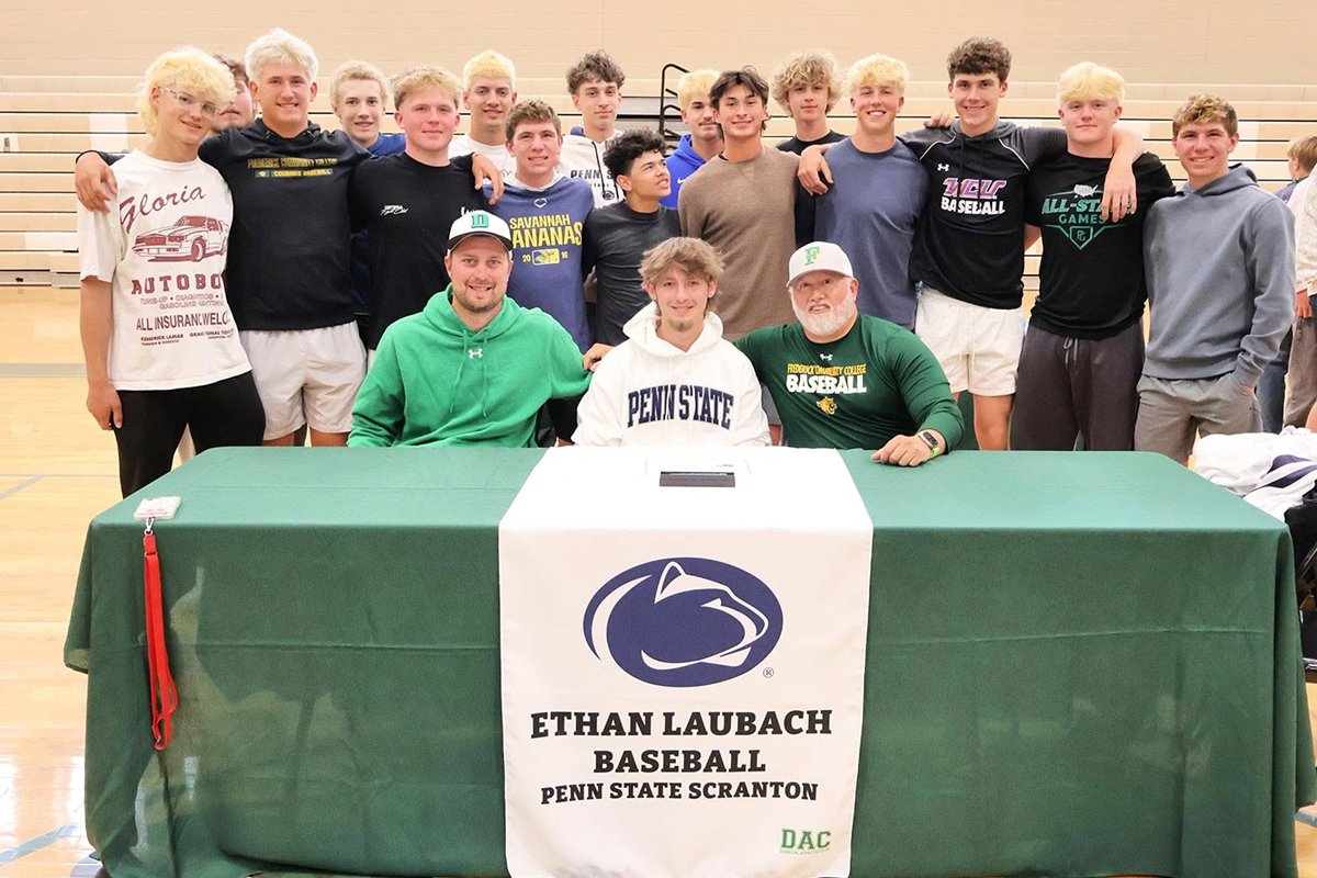 DonegalBaseball's tweet photo. ⚾️✍️ NEXT STOP: COLLEGE BASEBALL ✍️⚾️

Congrats to our three seniors continuing their baseball careers at the next level!

🟦 Ethan Laubach → Penn State Scranton 🟨 Evan Niehaus → Frederick CC 🟪 Caleb Rupp → West Chester University

Once an Indian, ALWAYS an Indian. 🌪️💚⚾️ https://t.co/hyLtSheC3J