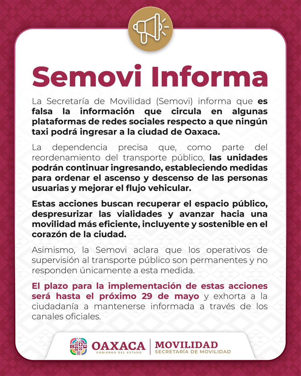 SEMOVI_GobOax's tweet photo. La #Semovi informa: https://t.co/rfQYZBrOz1