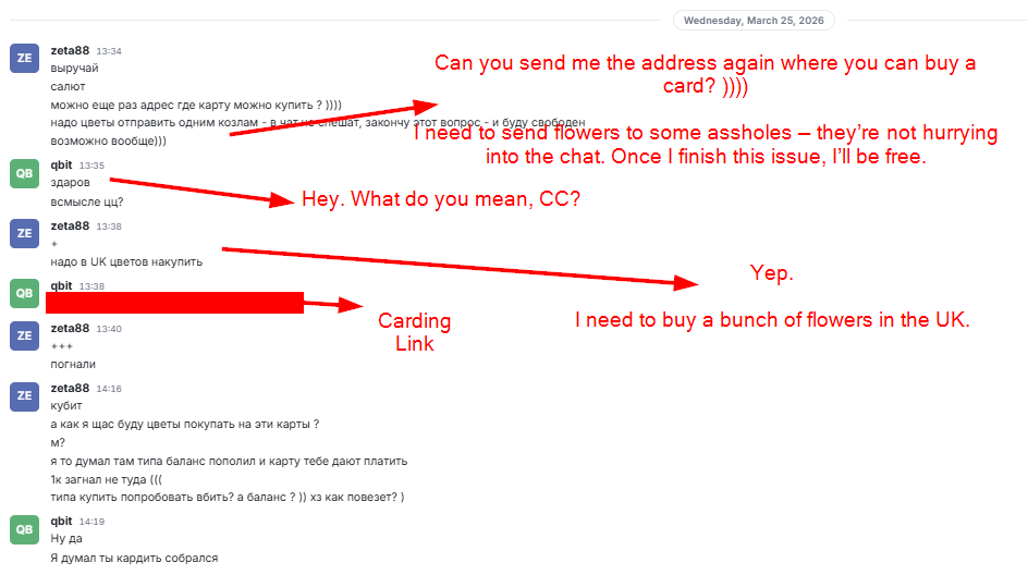 ctrlaltintel's tweet photo. On the 25th March, "zeta88" attempted to get fraudulent CC info in order to buy a bunch of flowers to send to a victim

This victim was apparently taking time to begin negotiations https://t.co/XQ8DJHY7Dq