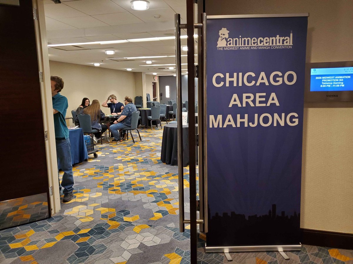 ChicagoMahjong's tweet photo. CAM is at Anime Central again.  We're set up and ready to go for the weekend.

We'll be looking forward to teaching and playing the mahjong. https://t.co/Clmr8C0Dj7