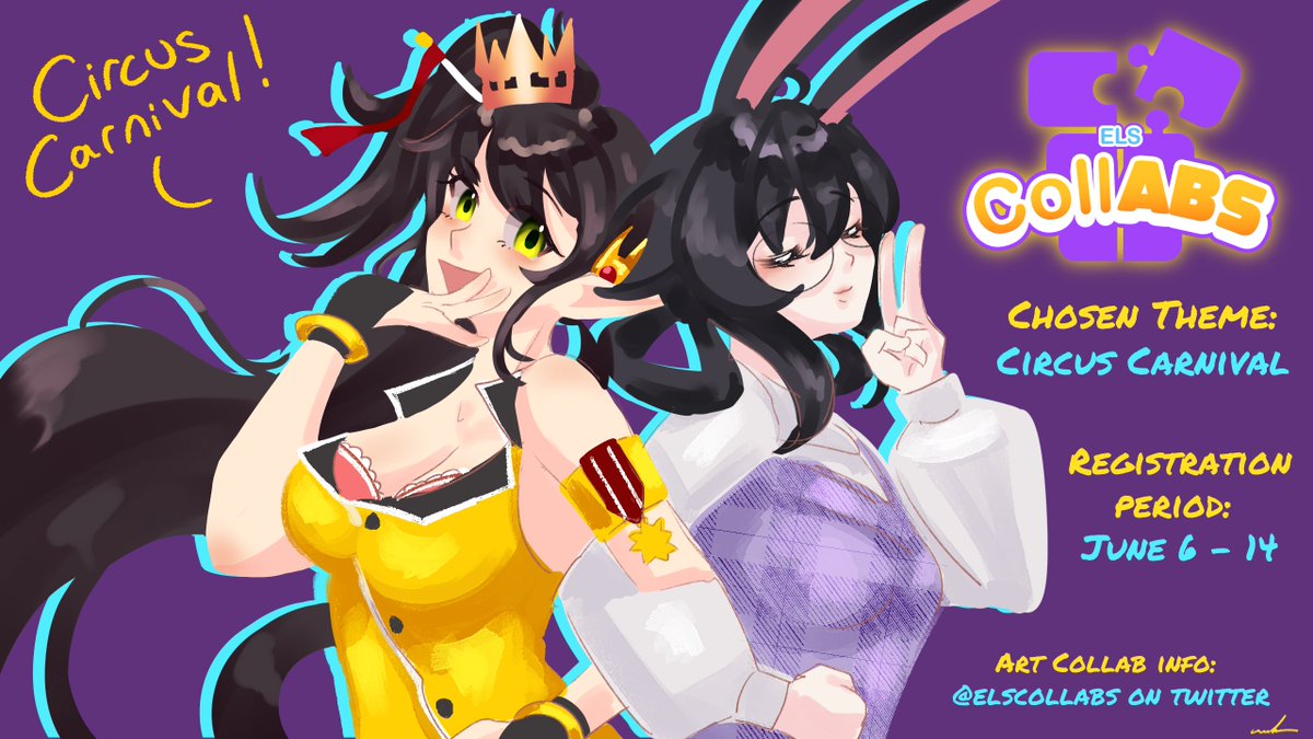 ElsCollABS's tweet photo. [ Chosen Theme: Circus Carnival + CollAB Info ] 
Thank you for your interest! With 103 responses the most voted theme is "Circus Carnival".  For more info about the art collaboration: https://t.co/T0oewgmr9t

Character Claims open on June 6, 0:00 EST  #Elsword #엘소드 #elsword_FA https://t.co/7kd6GBhJ5P