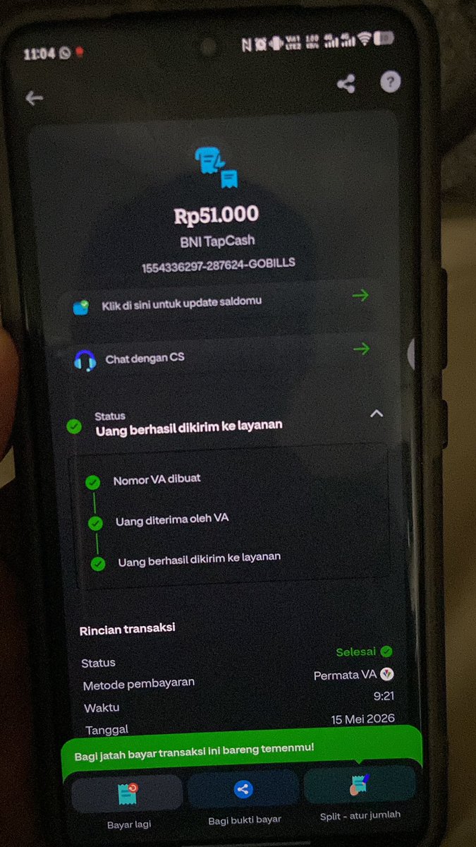 _Nugroho__'s tweet photo. @BNICustomerCare siang kak, saya ada kendala saat topup tap cash di gopay saldo tidak terupdate. Mohon dibantu cek https://t.co/kPrCfV4V4s