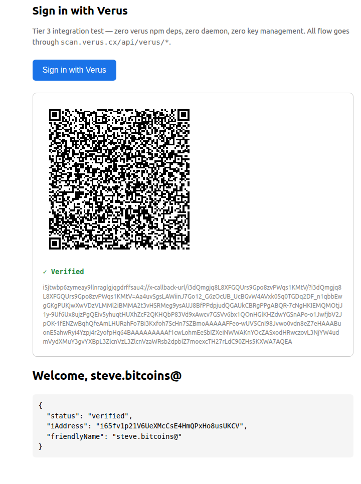 F0rkedNft's tweet photo. Just updated my VerusID middleware for @VerusCoin to include a extra lite mode, just calling a few APIs and 20 loc, and you can get verifiable onchain logins.

No need for the daemon, no need for an ID, always verifiable. https://t.co/7K9iC3ikTv