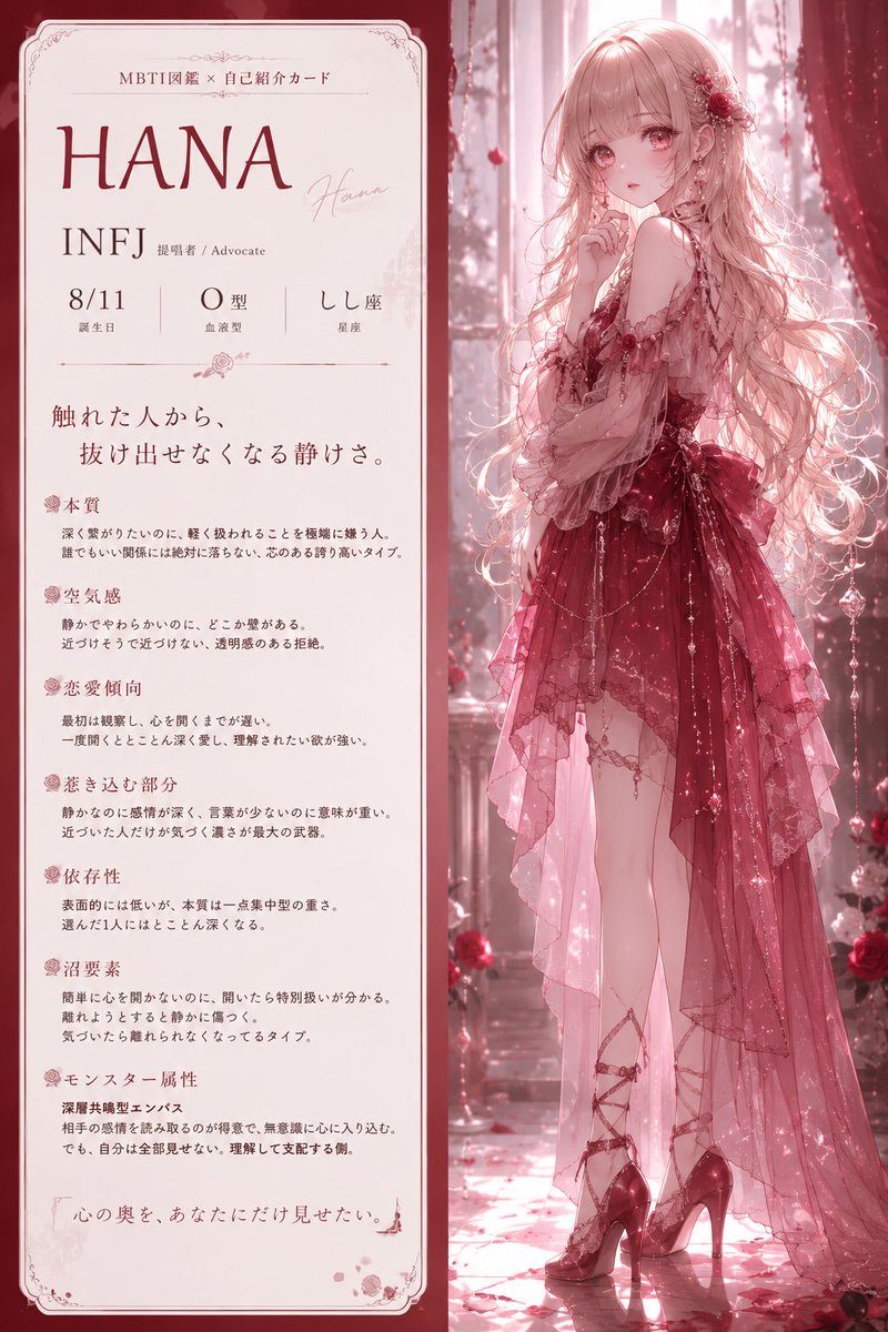 チャッピーくんにMBTI自己紹介カード作ってもろたよ🌷´-