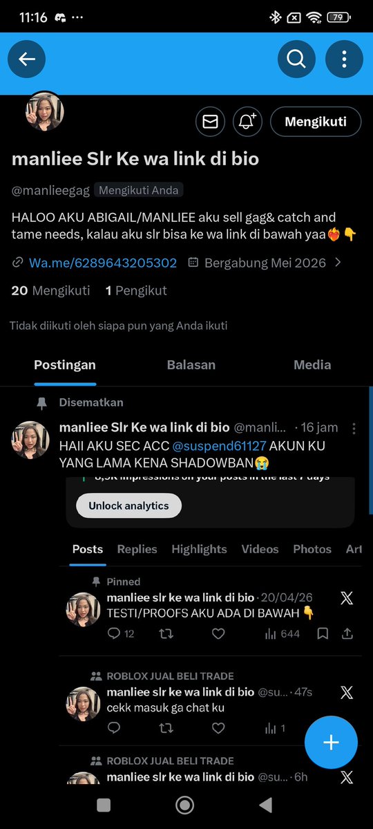 manliee slr ke wa link di bio tweet media