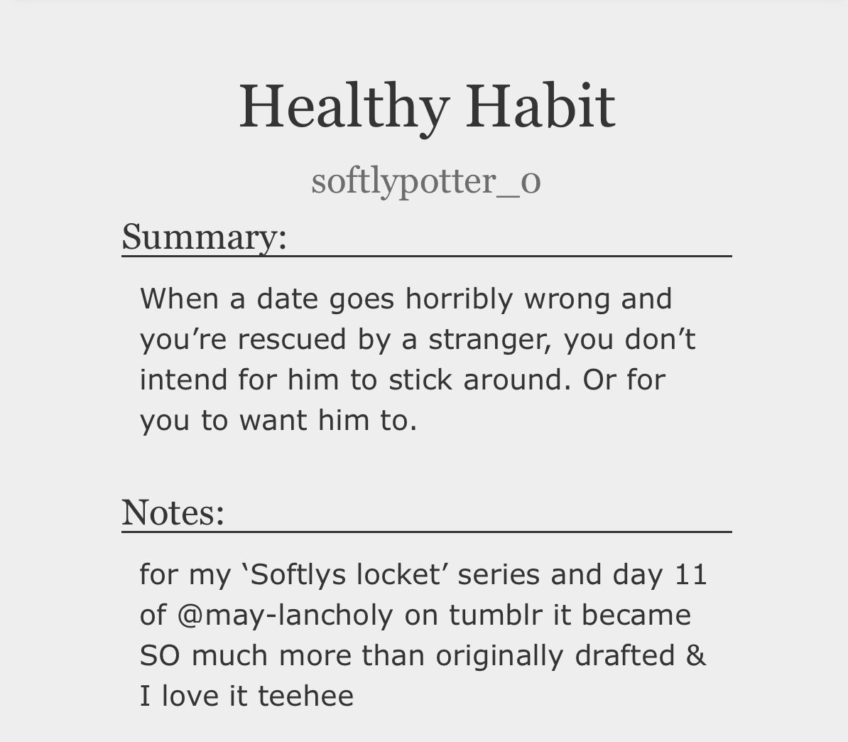 softlypotter_'s tweet photo. Part one of ‘Healthy Habit’ out now on ao3 &amp; tumblr
https://t.co/FxvcicvIT3
#dexpoindexter #bullseye https://t.co/OdBzYgXwkl